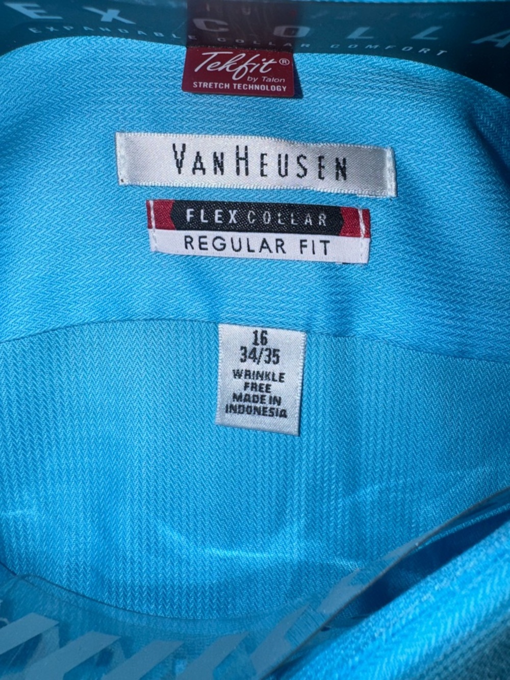 Van Heusen Flex Collar Dress Shirt Men 16 34/35 L Regular Fit Pin Cord Lite Blue - Picture 5 of 6